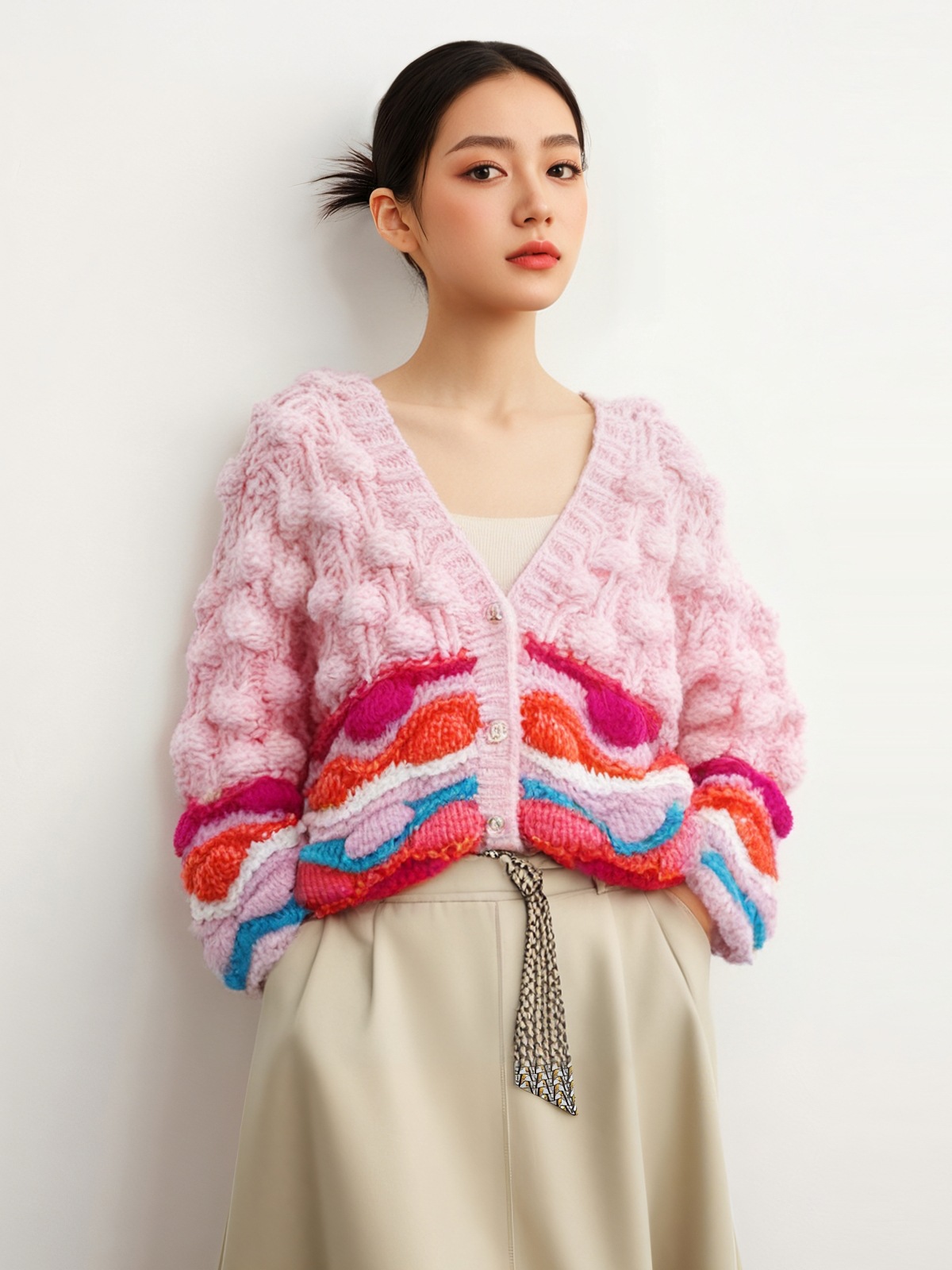 Women's Viscose Fiber V Neck Long Sleeve Sweater Manufacturer - MOQ 100 pcs - Style 87017