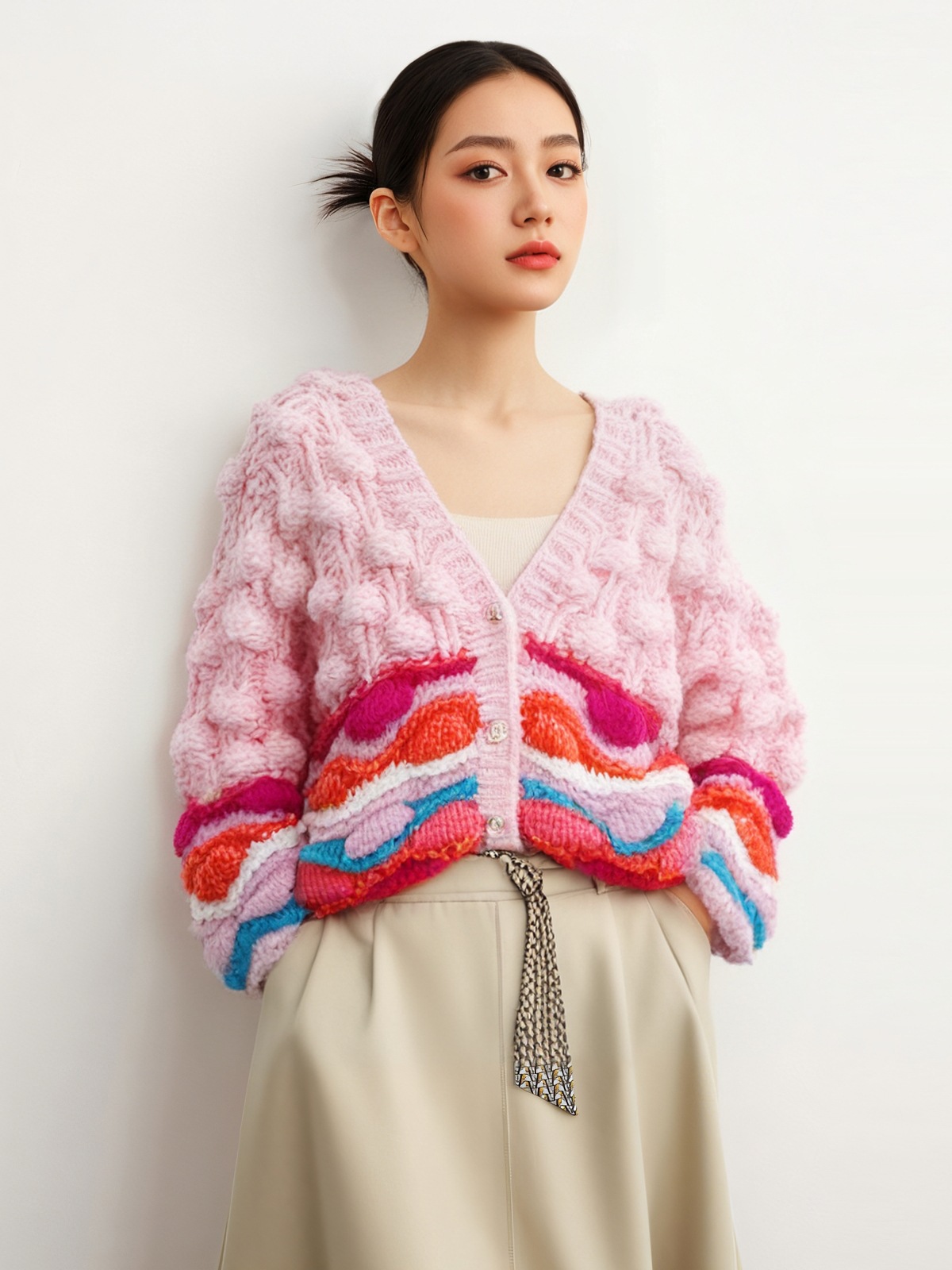 Women's Viscose Fiber V Neck Long Sleeve Sweater Manufacturer - MOQ 100 pcs - Style 87017