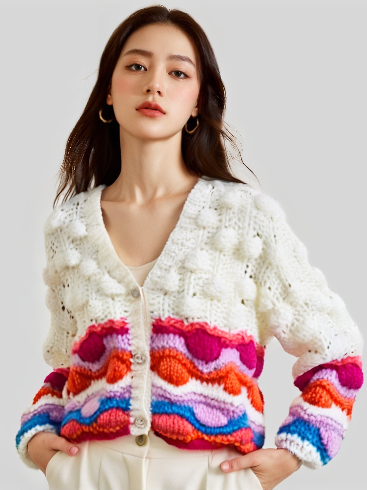 Women's Viscose Fiber V Neck Long Sleeve Sweater Manufacturer - MOQ 100 pcs - Style 87017