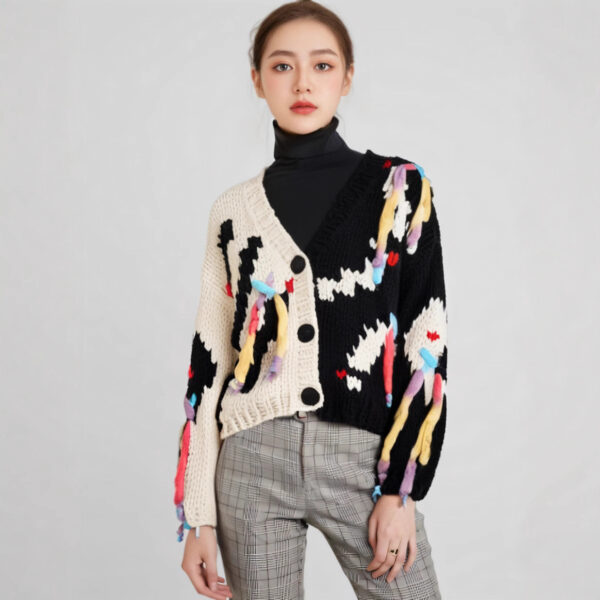 Women's Viscose Fiber Cardigan V Neck Long Sleeve Sweater Manufacturer - MOQ 100 pcs - Style 9004