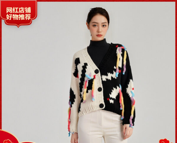 Women's Viscose Fiber Cardigan V Neck Long Sleeve Sweater Manufacturer - MOQ 100 pcs - Style 9004