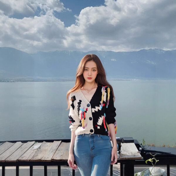 Women's Viscose Fiber Cardigan V Neck Long Sleeve Sweater Manufacturer - MOQ 100 pcs - Style 9004