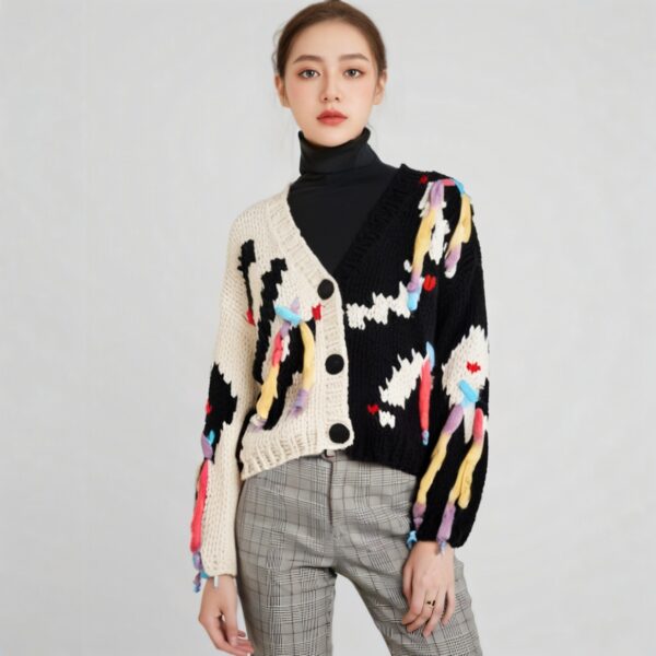 Women's Viscose Fiber Cardigan V Neck Long Sleeve Sweater Manufacturer - MOQ 100 pcs - Style 9004