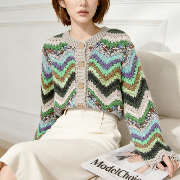 Women's Cardigan Crew Neck Long Sleeve Sweater Manufacturer - MOQ 100 pcs - Style 9012
