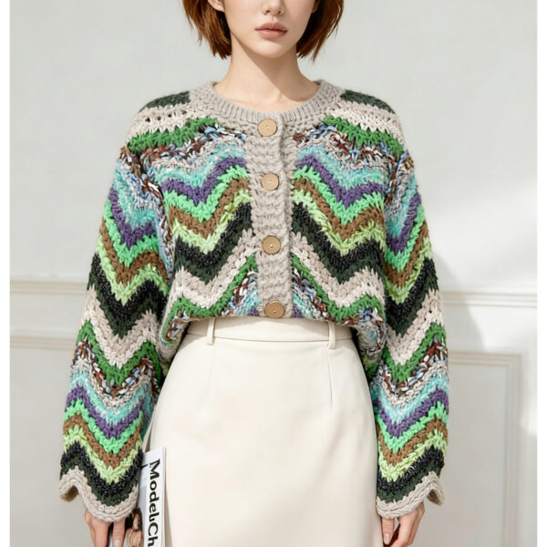 Women's Cardigan Crew Neck Long Sleeve Sweater Manufacturer - MOQ 100 pcs - Style 9012