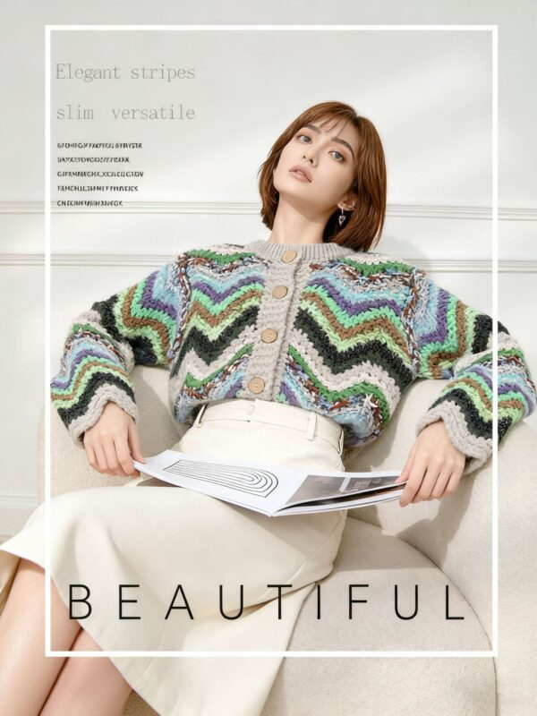Women's Cardigan Crew Neck Long Sleeve Sweater Manufacturer - MOQ 100 pcs - Style 9012