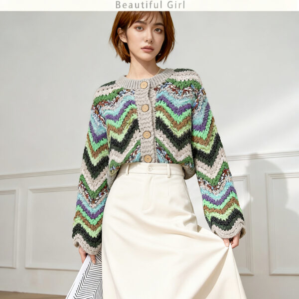 Women's Cardigan Crew Neck Long Sleeve Sweater Manufacturer - MOQ 100 pcs - Style 9012