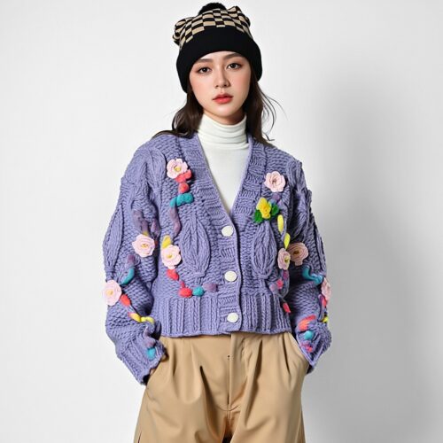 Women's Viscose Fiber Cardigan V Neck Long Sleeve Sweater Manufacturer - MOQ 100 pcs - Style 9014