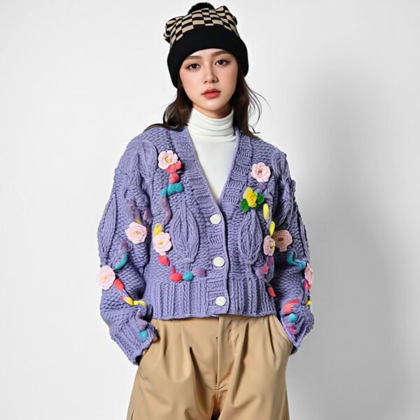 Women's Viscose Fiber Cardigan V Neck Long Sleeve Sweater Manufacturer - MOQ 100 pcs - Style 9014