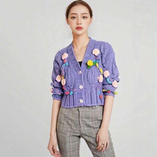 Women's Viscose Fiber Cardigan V Neck Long Sleeve Sweater Manufacturer - MOQ 100 pcs - Style 9014