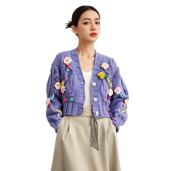 Women's Viscose Fiber Cardigan V Neck Long Sleeve Sweater Manufacturer - MOQ 100 pcs - Style 9014