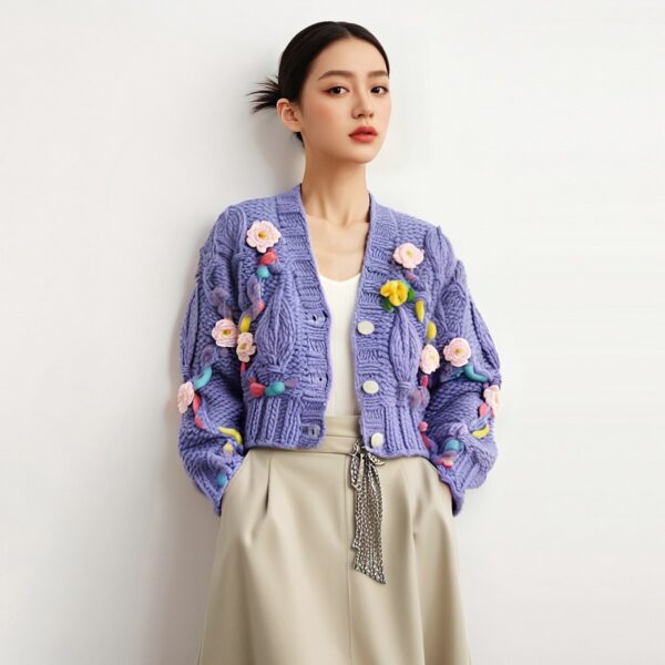 Women's Viscose Fiber Cardigan V Neck Long Sleeve Sweater Manufacturer - MOQ 100 pcs - Style 9014