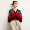 Women's Viscose Fiber V Neck Long Sleeve Sweater Manufacturer - MOQ 100 pcs - Style 9016 Women’s Multicolor Loop-Knit Shaggy Button Cardigan — Style 9016 - KnitwearSource