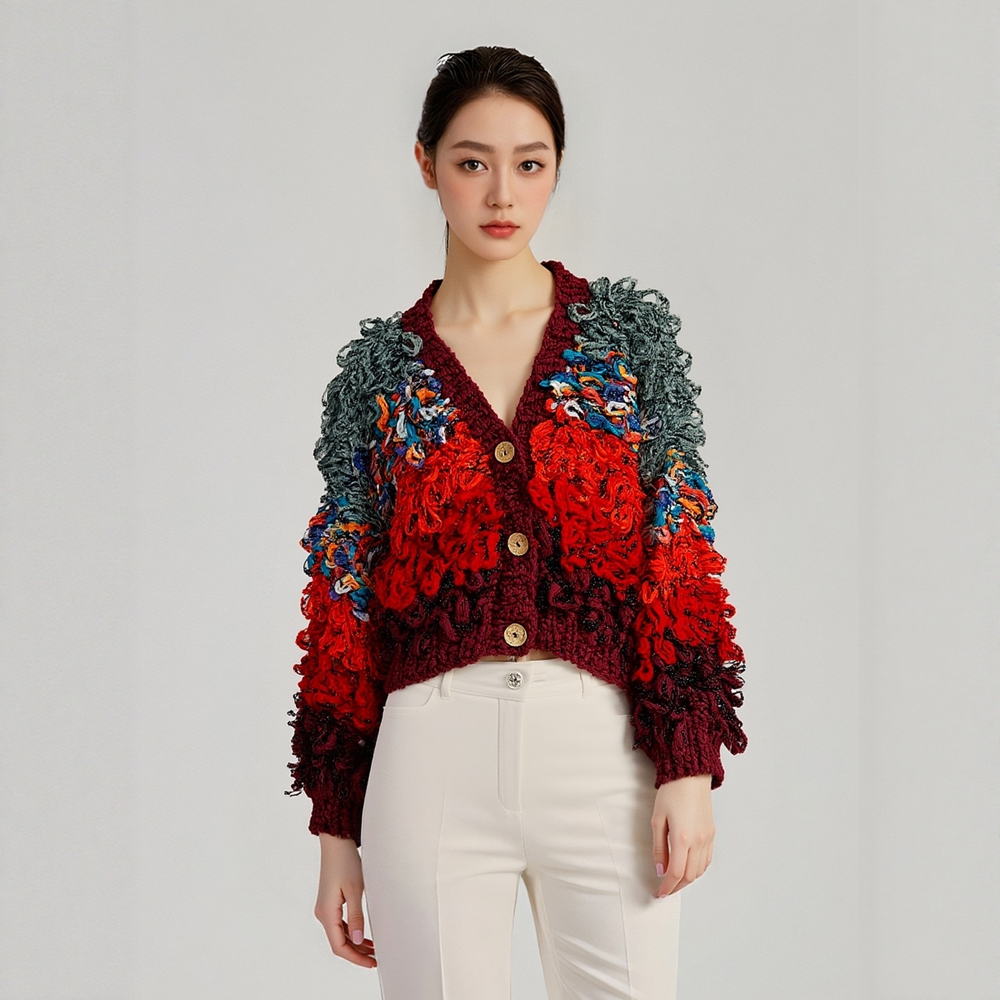 Women's Viscose Fiber V Neck Long Sleeve Sweater Manufacturer - MOQ 100 pcs - Style 9016