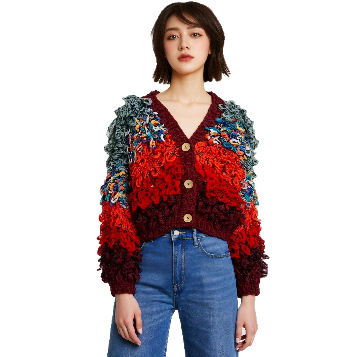 Women's Viscose Fiber V Neck Long Sleeve Sweater Manufacturer - MOQ 100 pcs - Style 9016