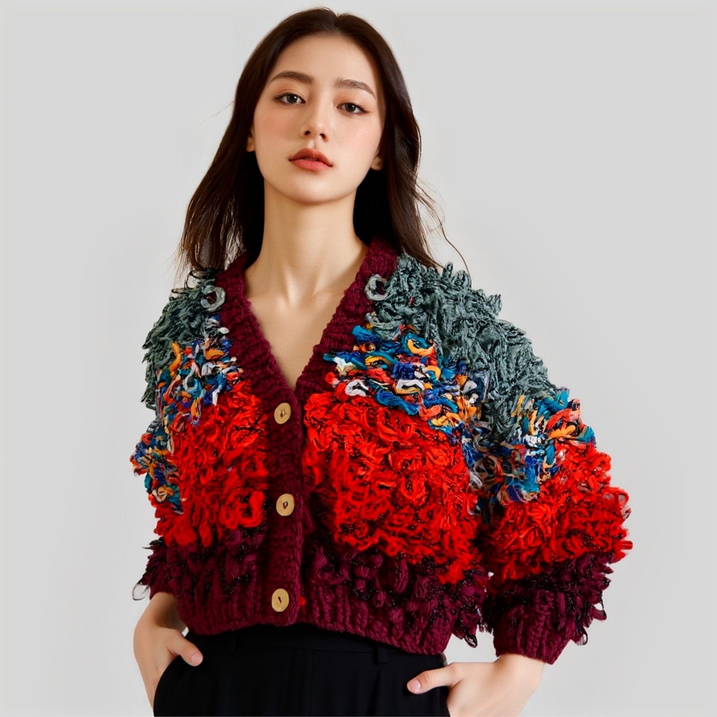 Women's Viscose Fiber V Neck Long Sleeve Sweater Manufacturer - MOQ 100 pcs - Style 9016