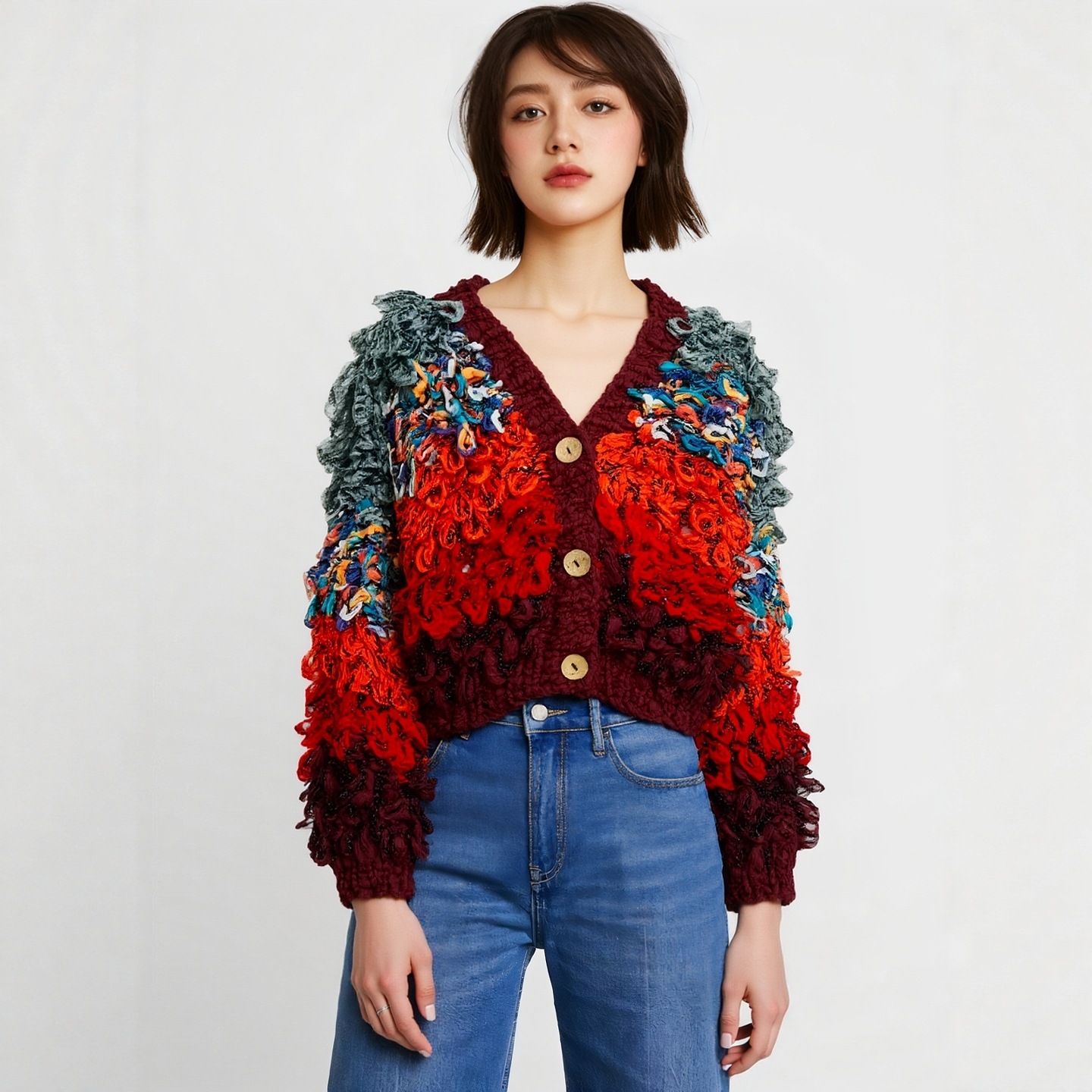 Women's Viscose Fiber V Neck Long Sleeve Sweater Manufacturer - MOQ 100 pcs - Style 9016