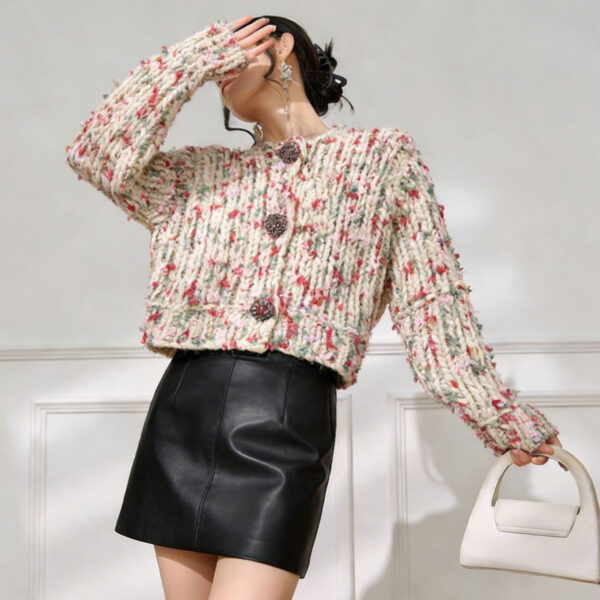 Women's Cardigan Crew Neck Long Sleeve Sweater Manufacturer - MOQ 100 pcs - Style 9042