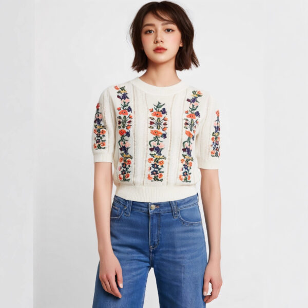 Women's Viscose Fiber Pullover Crew Neck Short Sleeve Sweater Manufacturer - MOQ 100 pcs - Style 93034