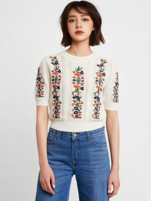 Women's Viscose Fiber Pullover Crew Neck Short Sleeve Sweater Manufacturer - MOQ 100 pcs - Style 93034