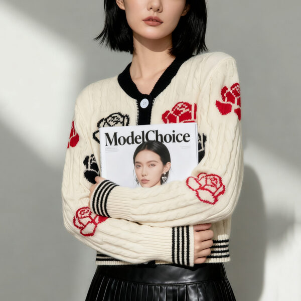 Women's Cardigan Crew Neck Long Sleeve Sweater Manufacturer - MOQ 100 pcs - Style 93054
