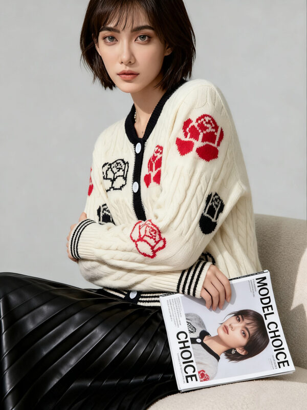 Women's Cardigan Crew Neck Long Sleeve Sweater Manufacturer - MOQ 100 pcs - Style 93054