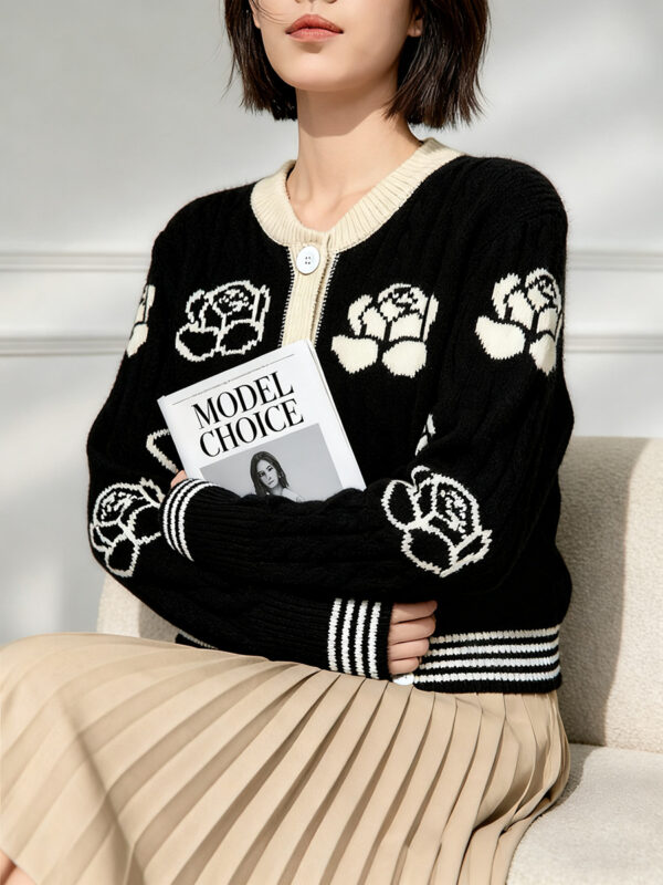 Women's Cardigan Crew Neck Long Sleeve Sweater Manufacturer - MOQ 100 pcs - Style 93054