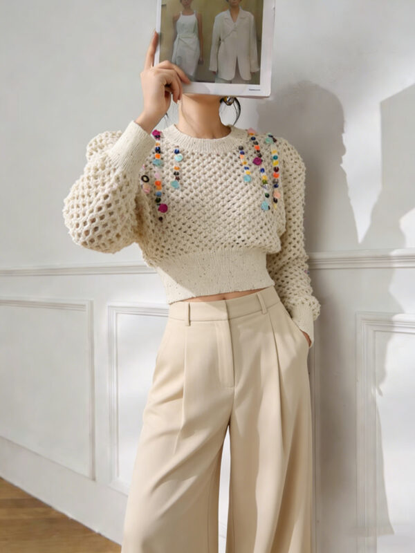 Women's Pullover Crew Neck Long Sleeve Sweater Manufacturer - MOQ 100 pcs - Style 93075