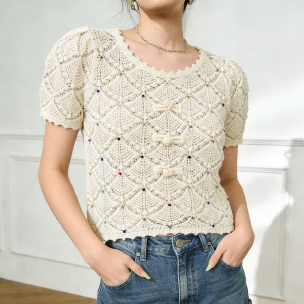 Women's Pullover Crew Neck Short Sleeve Sweater Manufacturer - MOQ 100 pcs - Style 93076