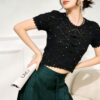 Women's Pullover Crew Neck Short Sleeve Sweater Manufacturer - MOQ 100 pcs - Style 93076