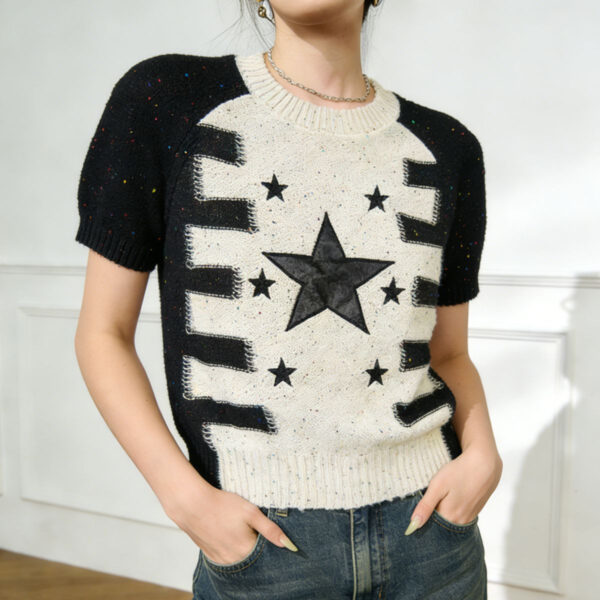 Women's Pullover Crew Neck Short Sleeve Sweater Manufacturer - MOQ 100 pcs - Style 93078