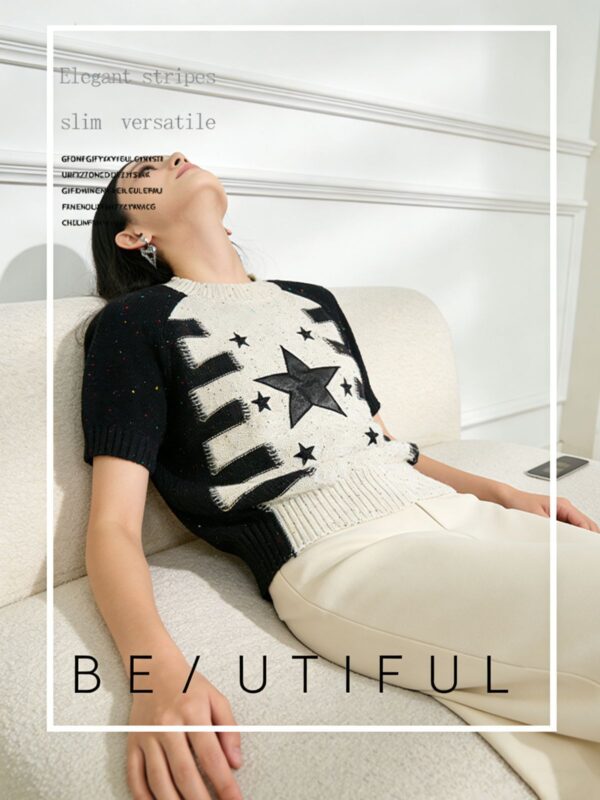 Women's Pullover Crew Neck Short Sleeve Sweater Manufacturer - MOQ 100 pcs - Style 93078