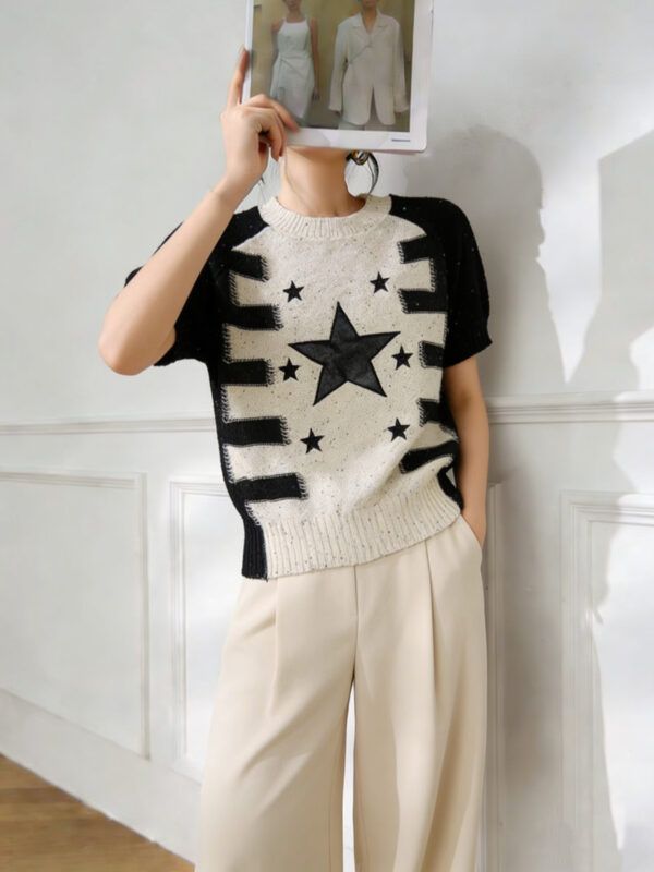 Women's Pullover Crew Neck Short Sleeve Sweater Manufacturer - MOQ 100 pcs - Style 93078