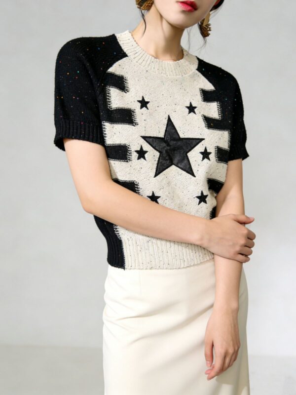Women's Pullover Crew Neck Short Sleeve Sweater Manufacturer - MOQ 100 pcs - Style 93078