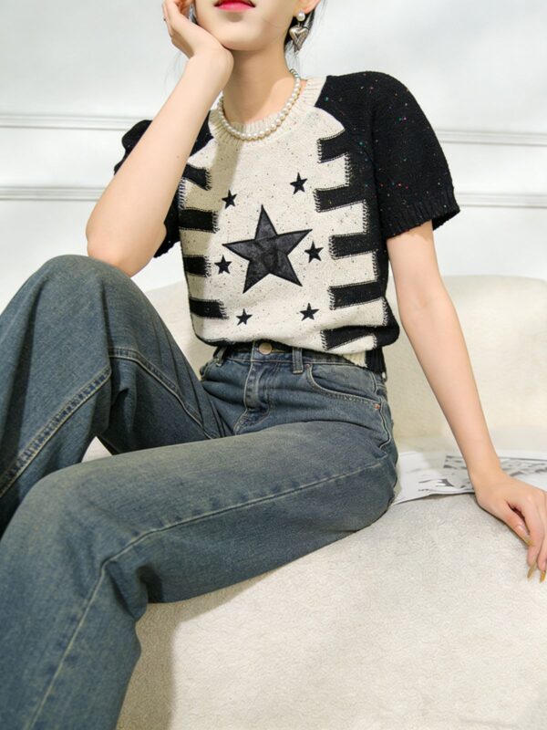 Women's Pullover Crew Neck Short Sleeve Sweater Manufacturer - MOQ 100 pcs - Style 93078
