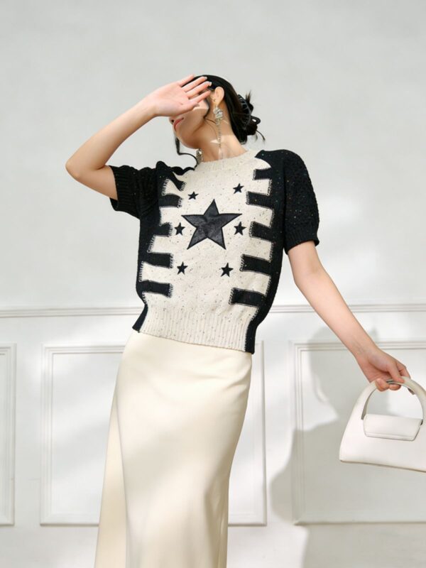 Women's Pullover Crew Neck Short Sleeve Sweater Manufacturer - MOQ 100 pcs - Style 93078