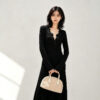 98005 product image 3 Women's Burgundy Lace-Inset Deep-V Ribbed Midi Dress — Style 98005