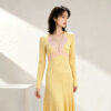 98005 product image 4 Women's Burgundy Lace-Inset Deep-V Ribbed Midi Dress — Style 98005