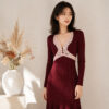 98005 product image 8 Women's Burgundy Lace-Inset Deep-V Ribbed Midi Dress — Style 98005
