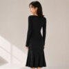 98005 product image 10 Women's Burgundy Lace-Inset Deep-V Ribbed Midi Dress — Style 98005