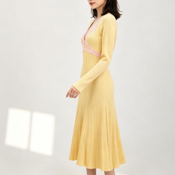 98005 product image 14 Women's Burgundy Lace-Inset Deep-V Ribbed Midi Dress — Style 98005