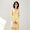 98005 product image 16 Women's Burgundy Lace-Inset Deep-V Ribbed Midi Dress — Style 98005