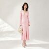 98005 product image 18 Women's Burgundy Lace-Inset Deep-V Ribbed Midi Dress — Style 98005