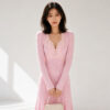 98005 product image 20 Women's Burgundy Lace-Inset Deep-V Ribbed Midi Dress — Style 98005