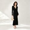 98005 product image 21 Women's Burgundy Lace-Inset Deep-V Ribbed Midi Dress — Style 98005