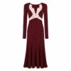 98005 product image 27 Women's Burgundy Lace-Inset Deep-V Ribbed Midi Dress — Style 98005