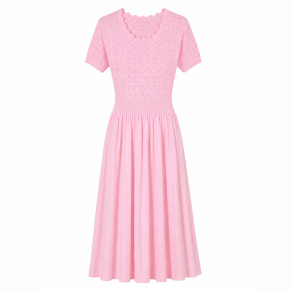 98006 product image 5 Women's Pink Pointelle-Bodice Fit-and-Flare Midi Dress — Style 98006