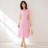 98006 product image 8 Women's Pink Pointelle-Bodice Fit-and-Flare Midi Dress — Style 98006