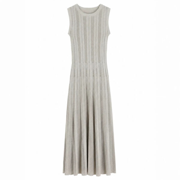 Women's Greige Ribbed Sleeveless Maxi Knit Dress — Style 98009