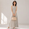 Women's Greige Ribbed Sleeveless Maxi Knit Dress — Style 98009
